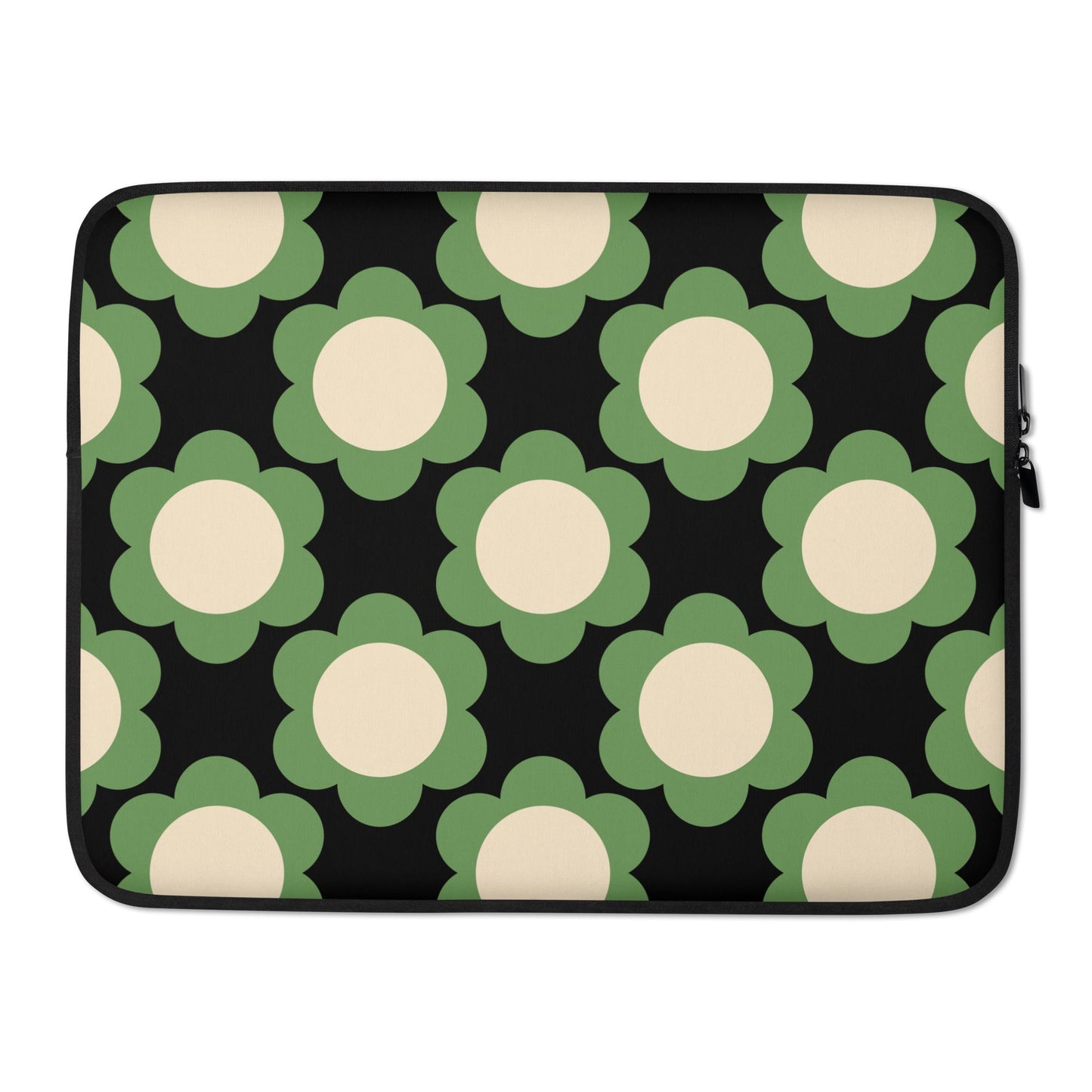 Laptop Sleeve - ELLIE green black - Classic Flower Print