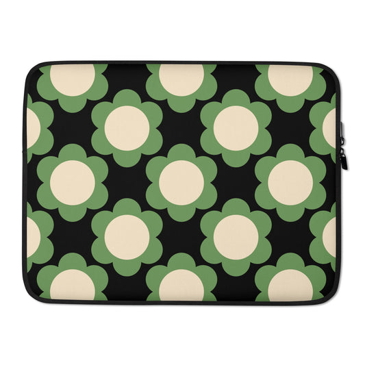 Laptop Sleeve - ELLIE green black - Classic Flower Print