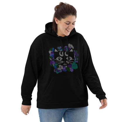 Hoodie - MAGICAT mystic (just cat) - Black cats and flowers print
