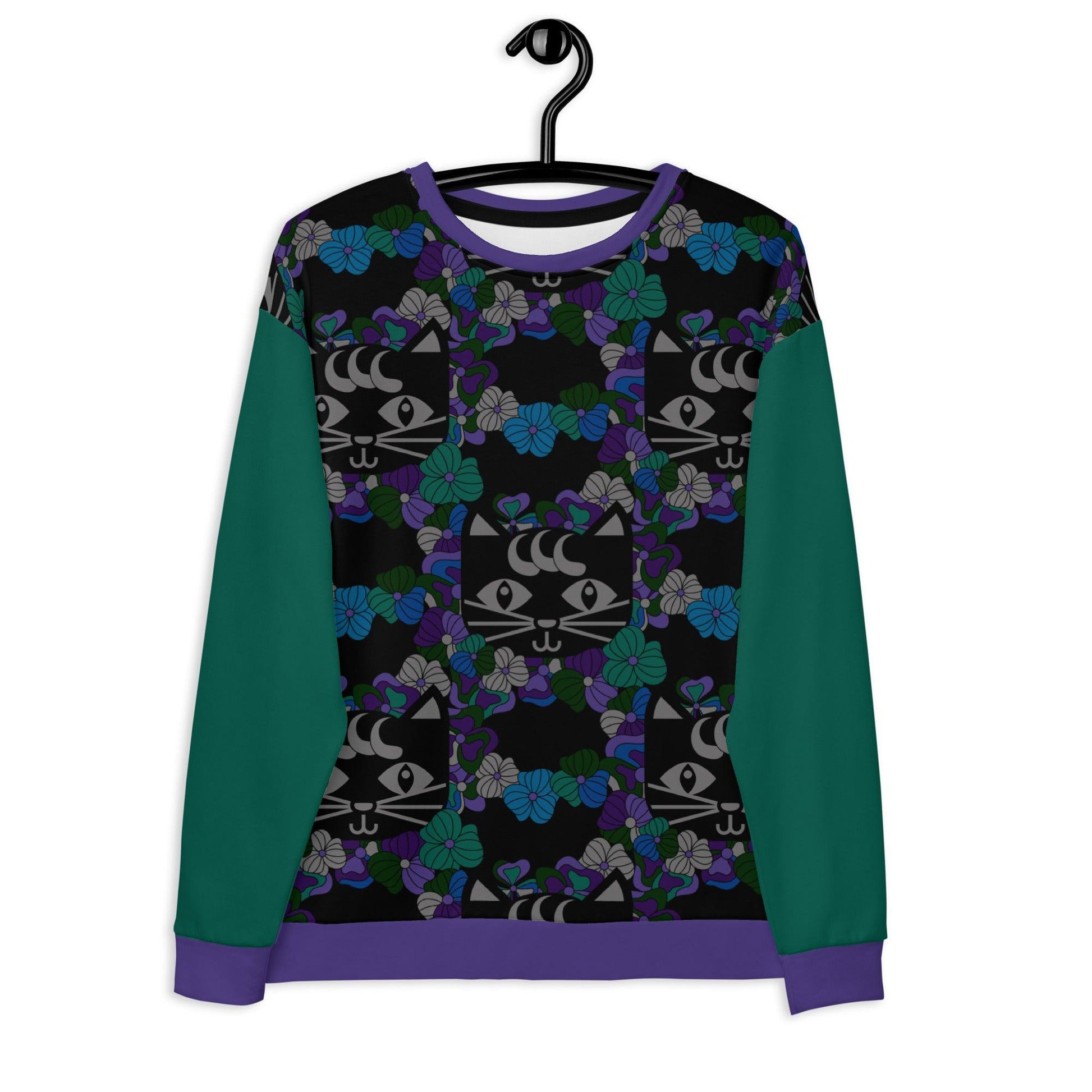 Sweatshirt - MAGICAT mystic - Black cats and flowers print 3XL