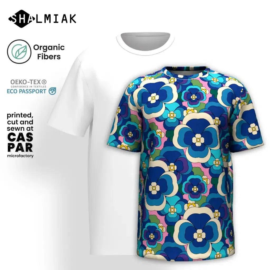 Organic Cotton T-Shirt - PANSY FANTASY blue pink
