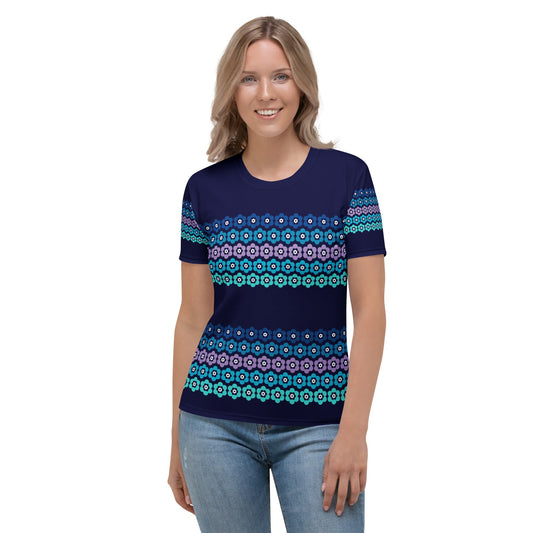 Woman's T-Shirt - PEACOCK BLOOM mystic blue