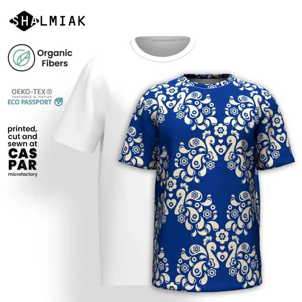 Organic Cotton T-Shirt - PEACOCK LOVE blue