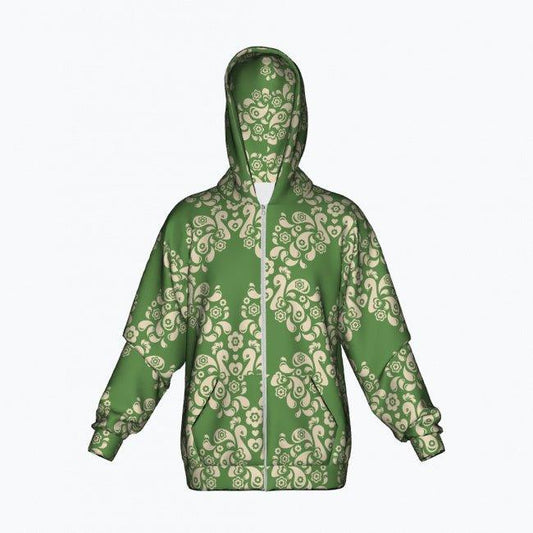 Cotton Zipper Hoodie - PEACOCK LOVE green