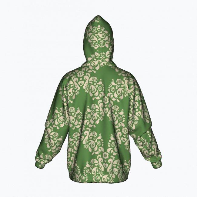 Cotton Zipper Hoodie - PEACOCK LOVE green