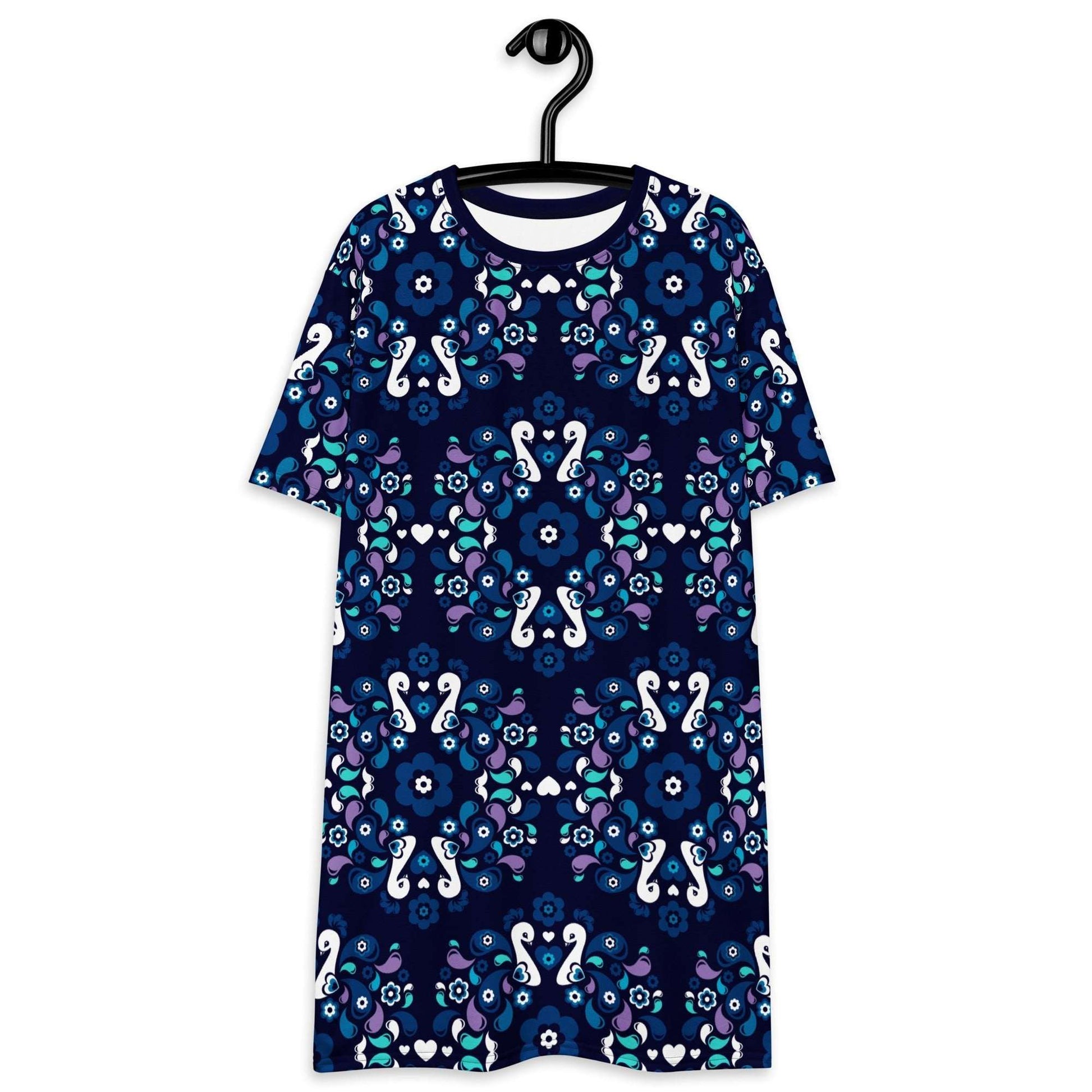 T-shirt dress - PEACOCK LOVE mystic blue - Glorious peacock print 6XL