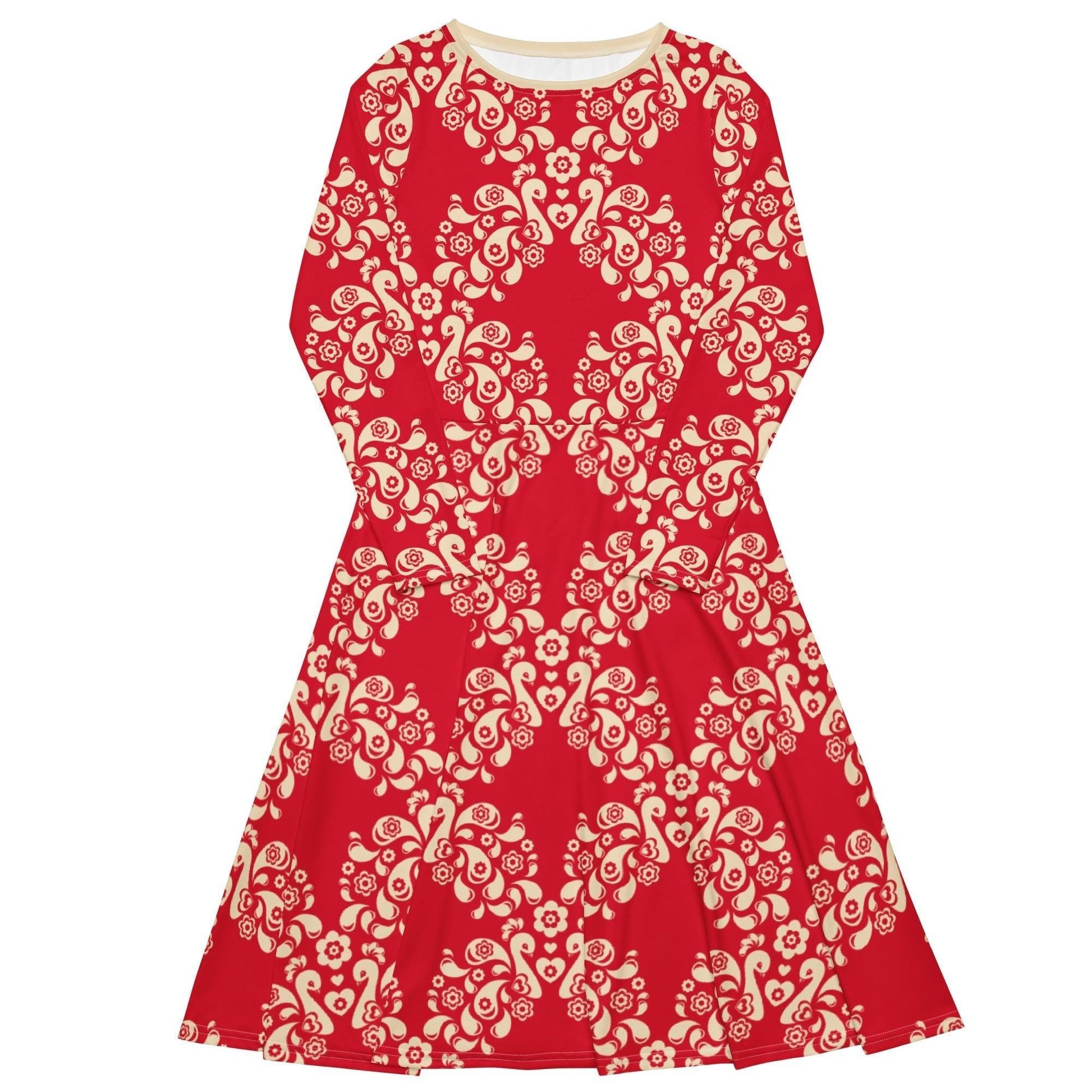 Midi Dress - PEACOCK LOVE red
