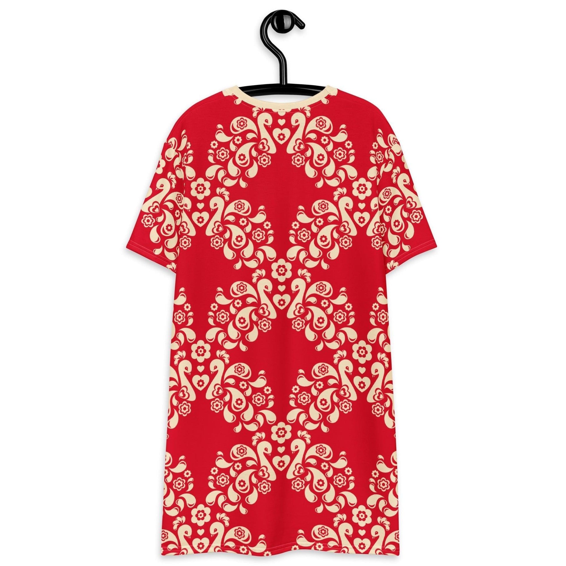 T-Shirt Dress - PEACOCK LOVE red