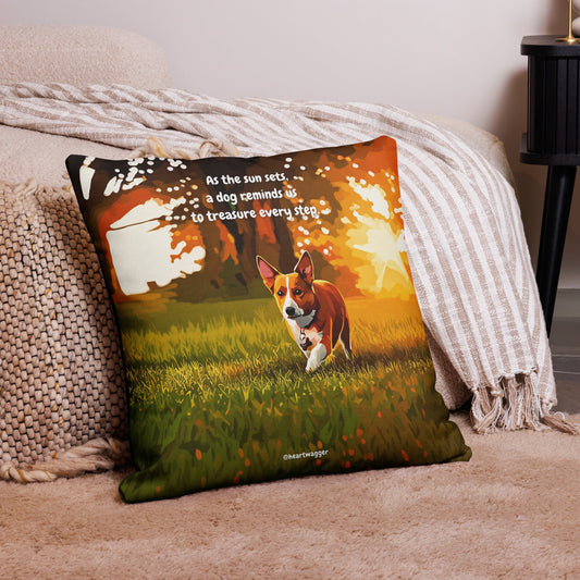 Pillow Case - As the sun sets, a dog reminds us to treasure every step 22″×22″