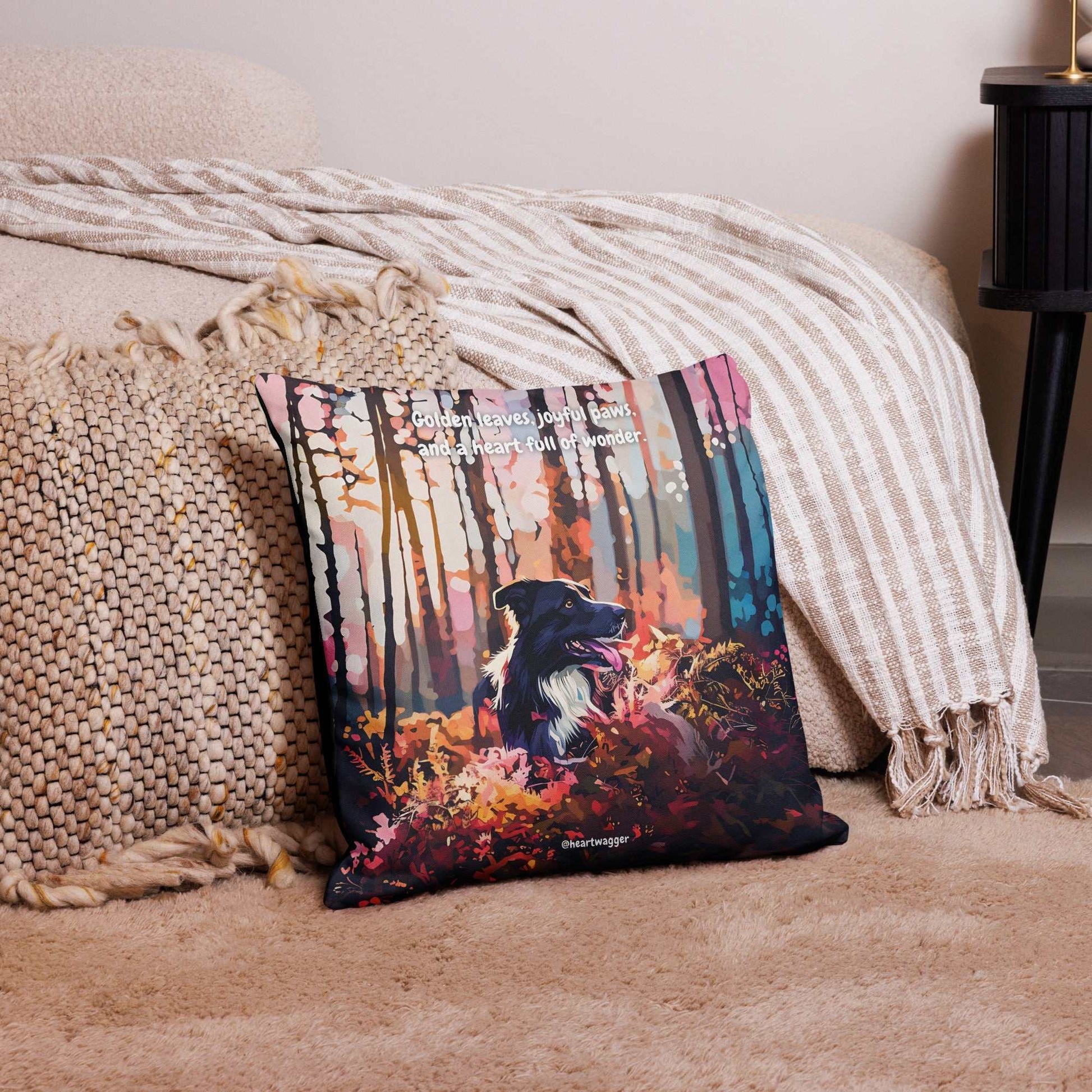 Pillow Case - Golden leaves, joyful paws, and a heart full of wonder 18″×18″