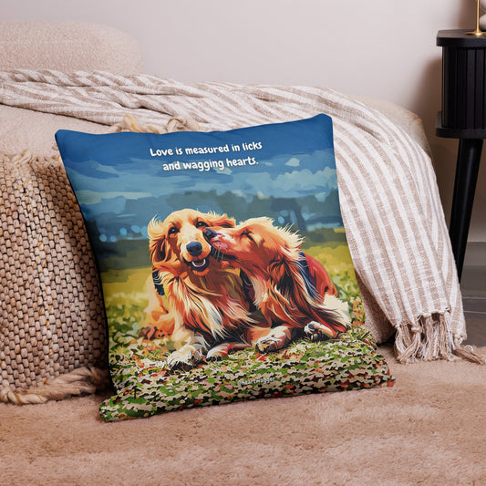 Pillow Case - Love is measured in licks and wagging hearts 22″×22″
