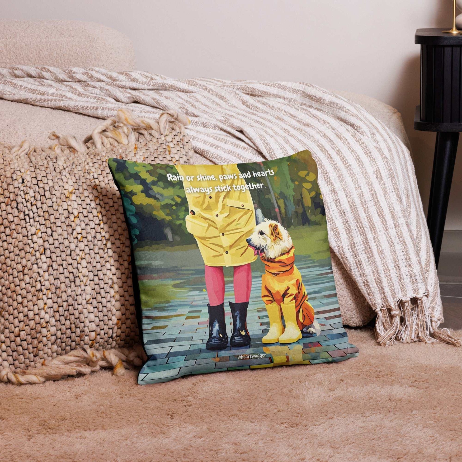 Pillow Case - Rain or shine, paws and hearts always stick together 18″×18″