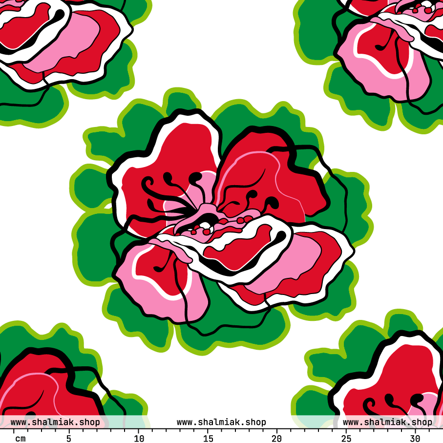 Fabric - POPPY PARADE red white - Bold poppy print