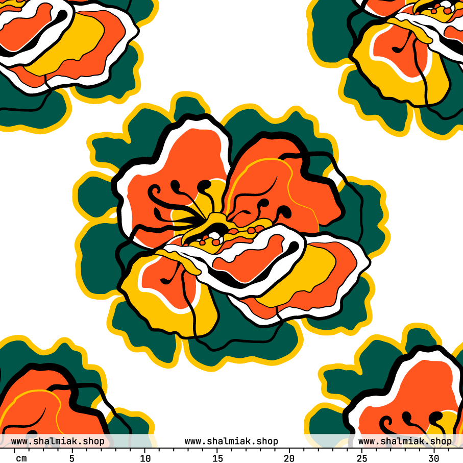 Fabric - POPPY PARADE retro white - Bold poppy print