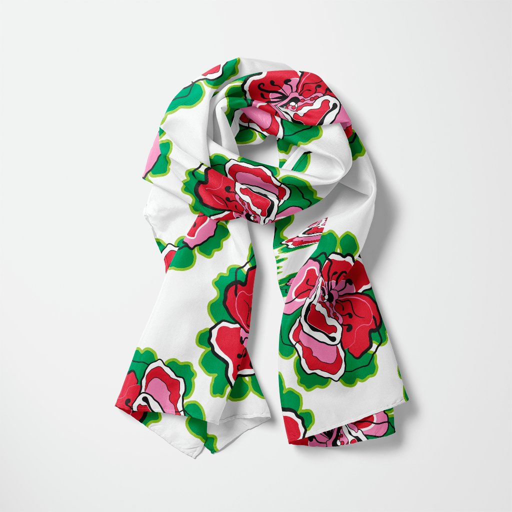 Scarf - POPPY PARADE red white - Bold poppy print