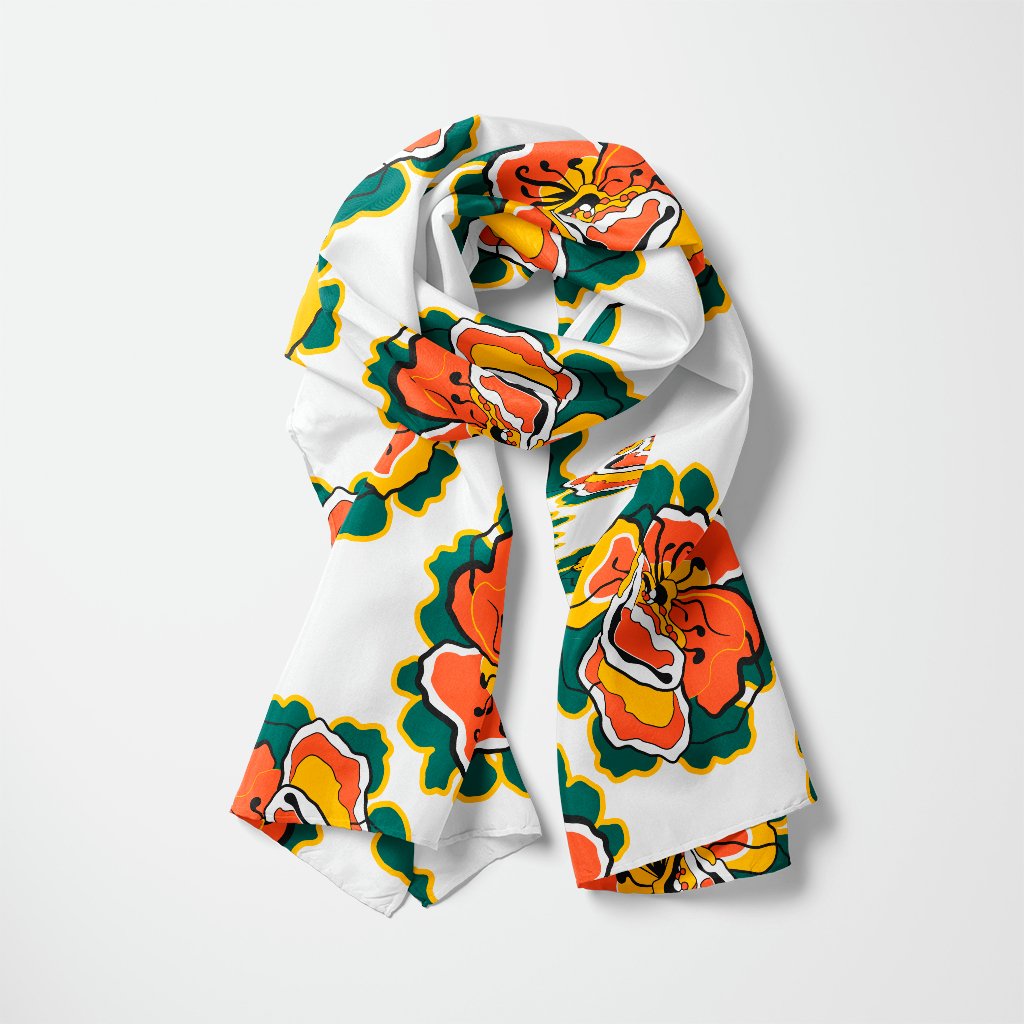 Scarf - POPPY PARADE retro white - Bold poppy print