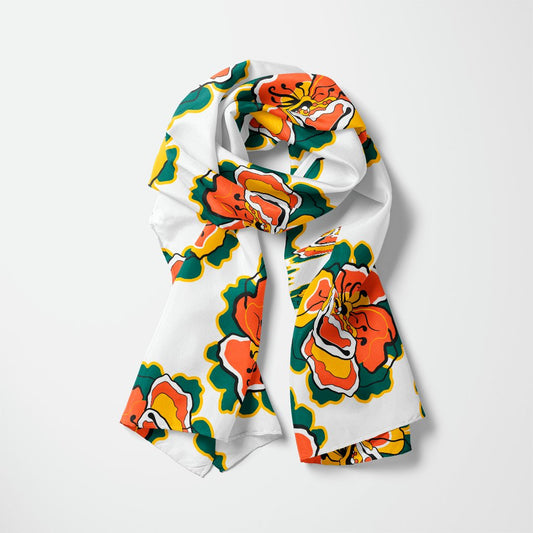 Scarf - POPPY PARADE retro white - Bold poppy print