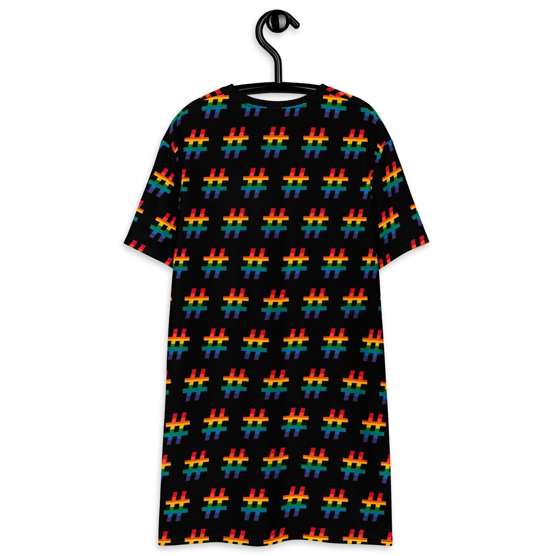T-Shirt Dress - #RAINBOW black - Colorful Hashtag Print