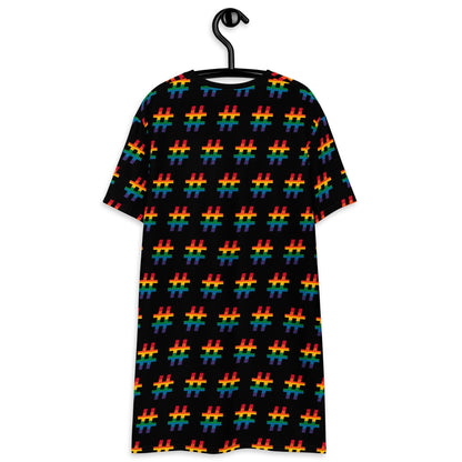 T-Shirt Dress - #RAINBOW black - Colorful Hashtag Print