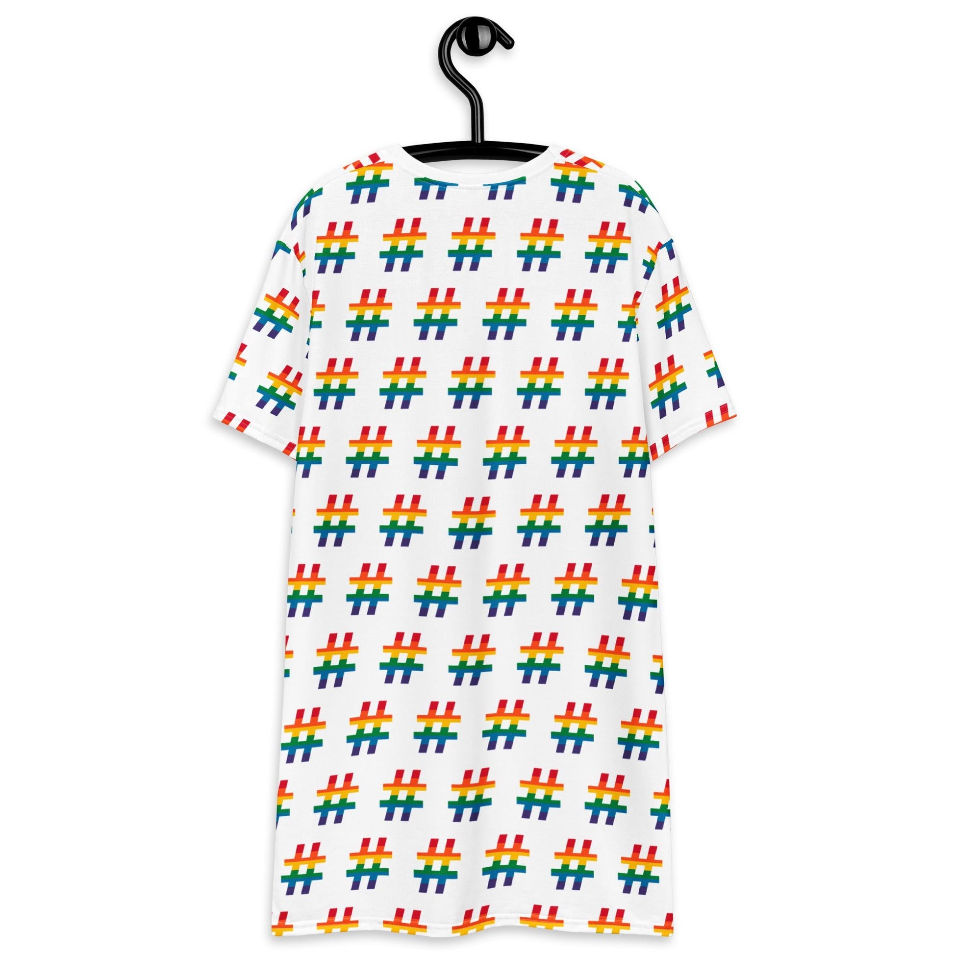 T-Shirt Dress - #RAINBOW white - Colorful Hashtag Print