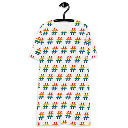 T-Shirt Dress - #RAINBOW white - Colorful Hashtag Print
