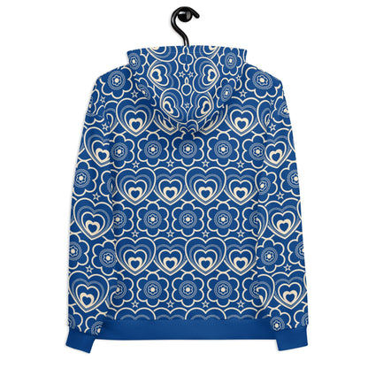 Hoodie - RAMONA blue - Simple hearts and flowers print