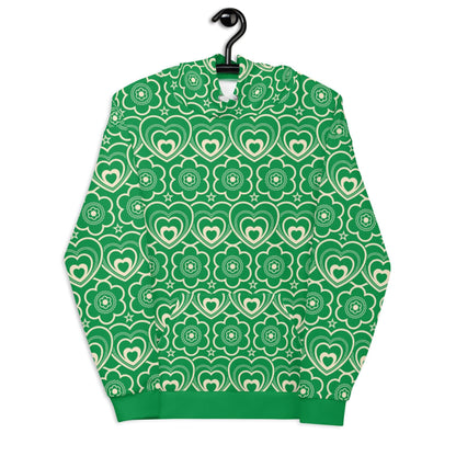 Hoodie - RAMONA green - Simple hearts and flowers print 6XL
