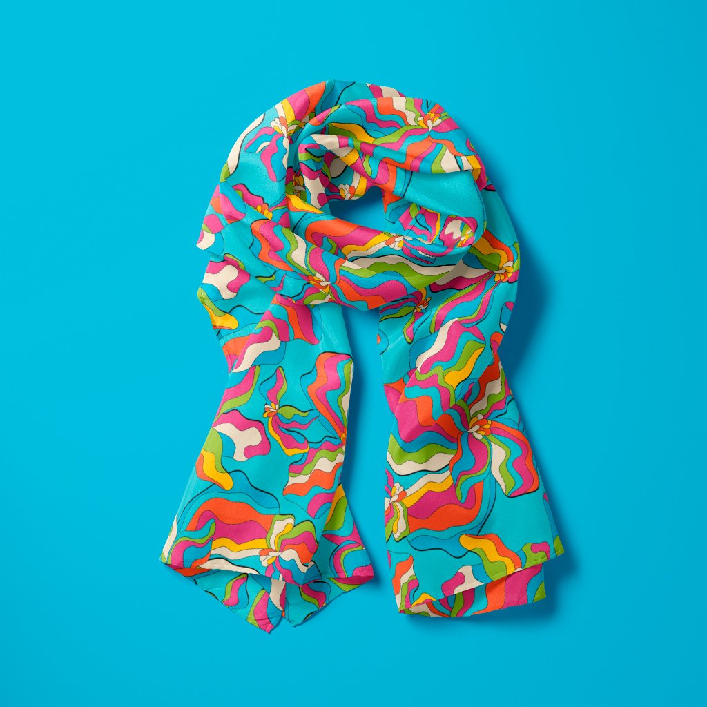 Scarf - SASSY IRIS turquoise - Bold iris flower print