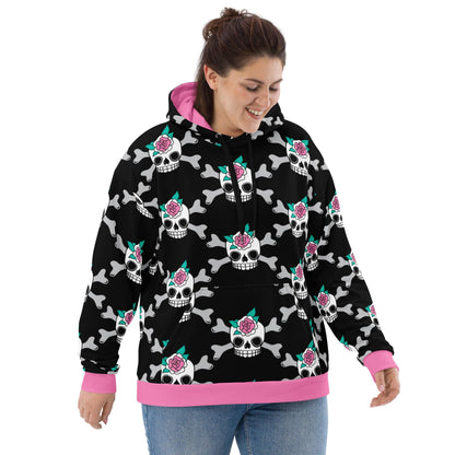 Hoodie - SKULLROSE black - Skulls and roses print 6XL