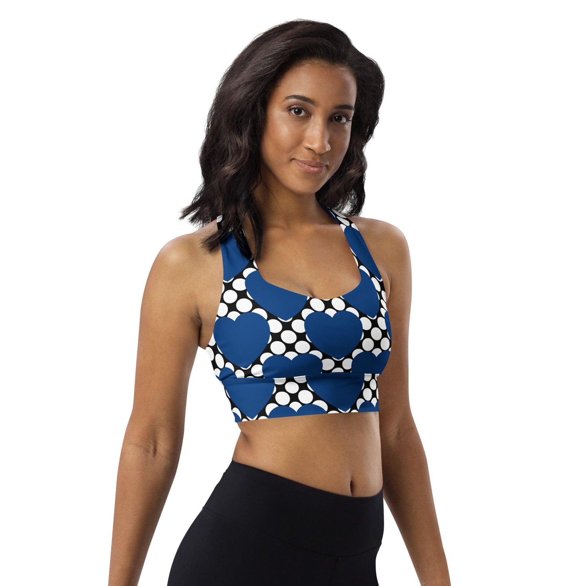 Sports Bra - ELLIE LOVE DOT blue black - Bold Heart Print