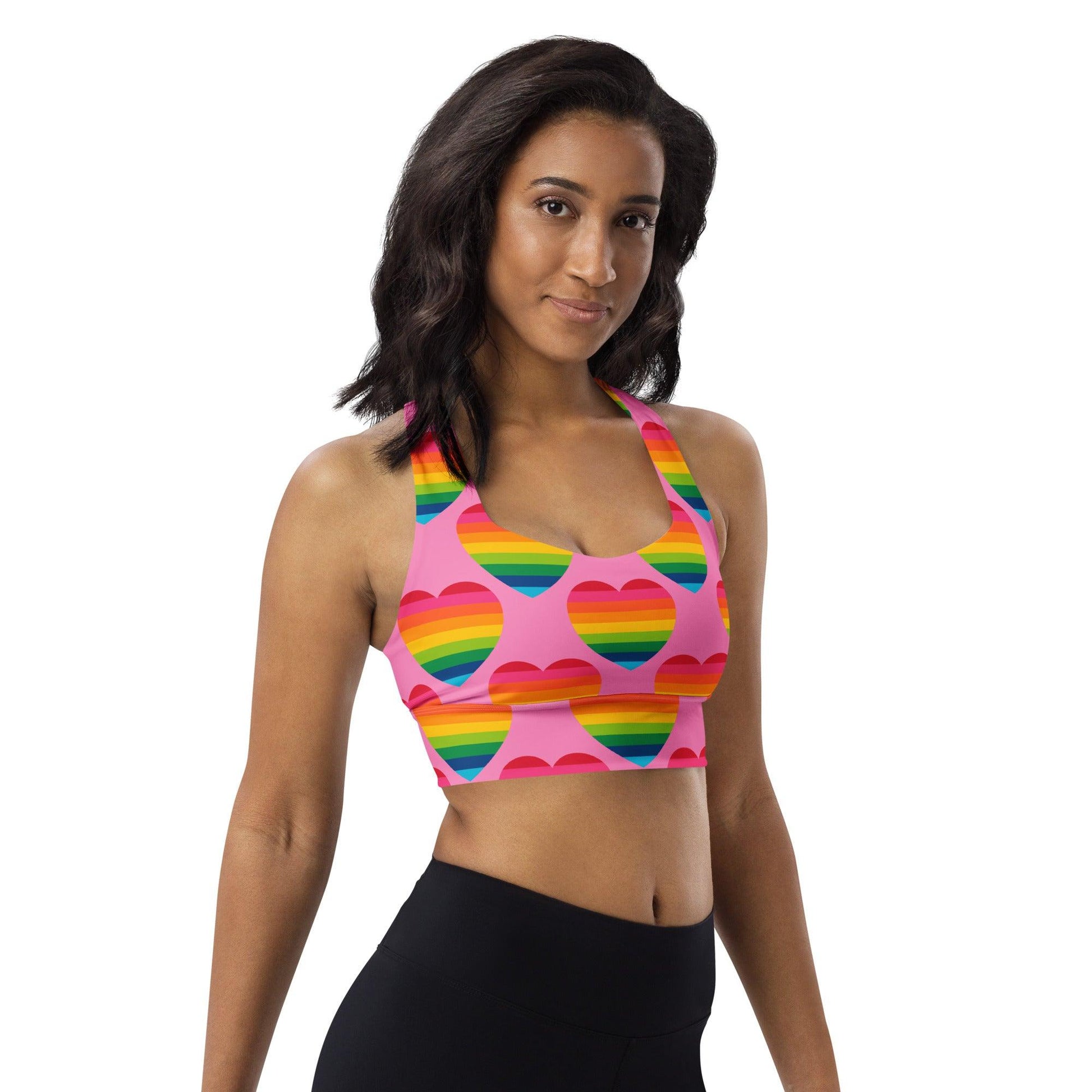 Sports Bra - ELLIE LOVE rainbow pink - Bold Heart Print