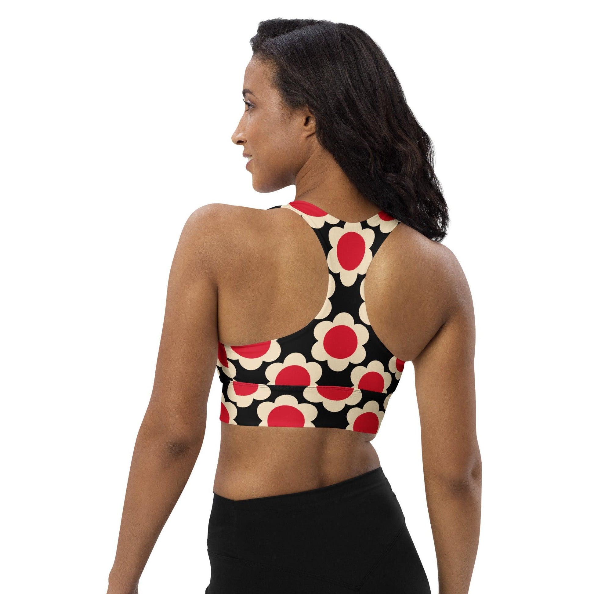 Sports Bra - ELLIE red black - Classic Flower Print