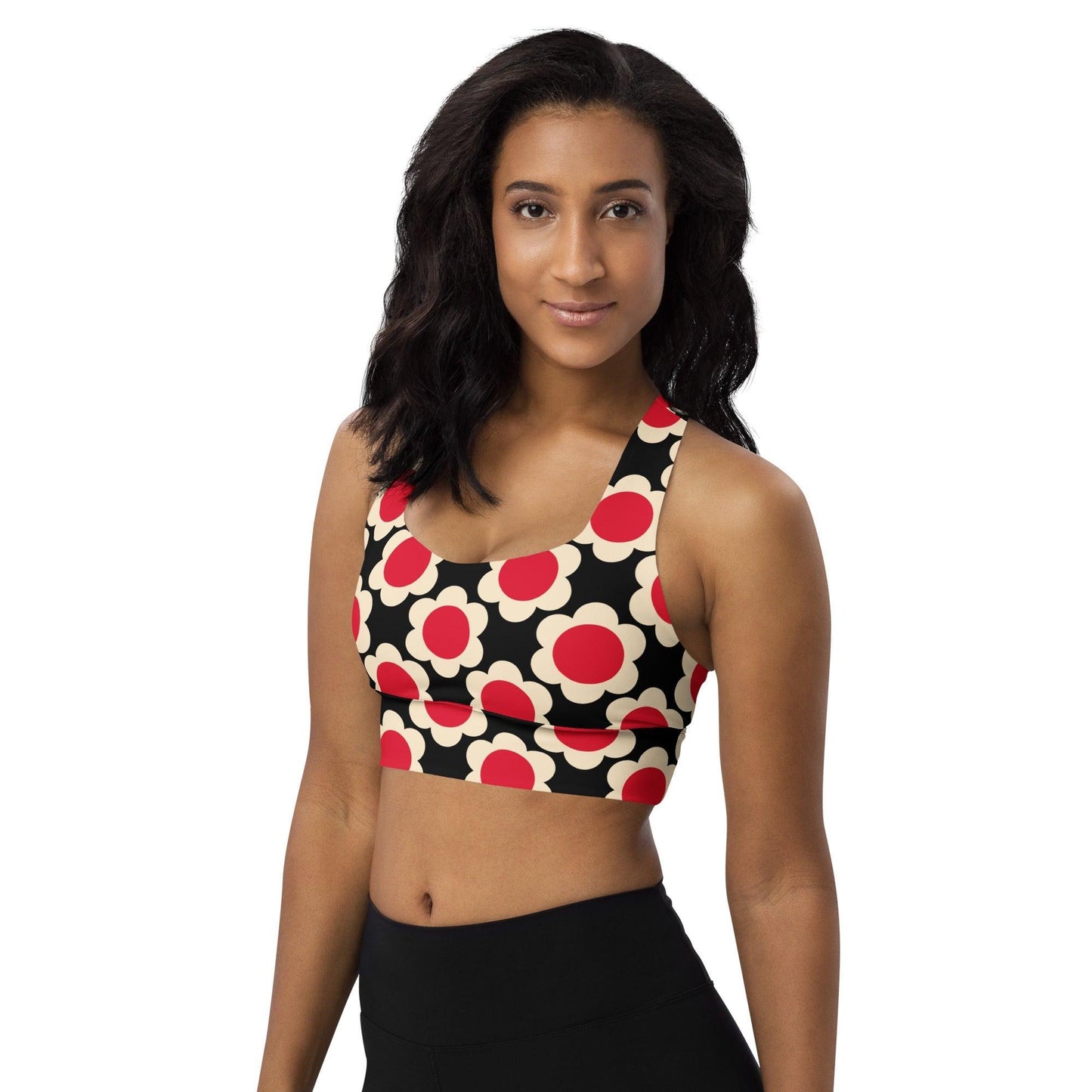 Sports Bra - ELLIE red black - Classic Flower Print