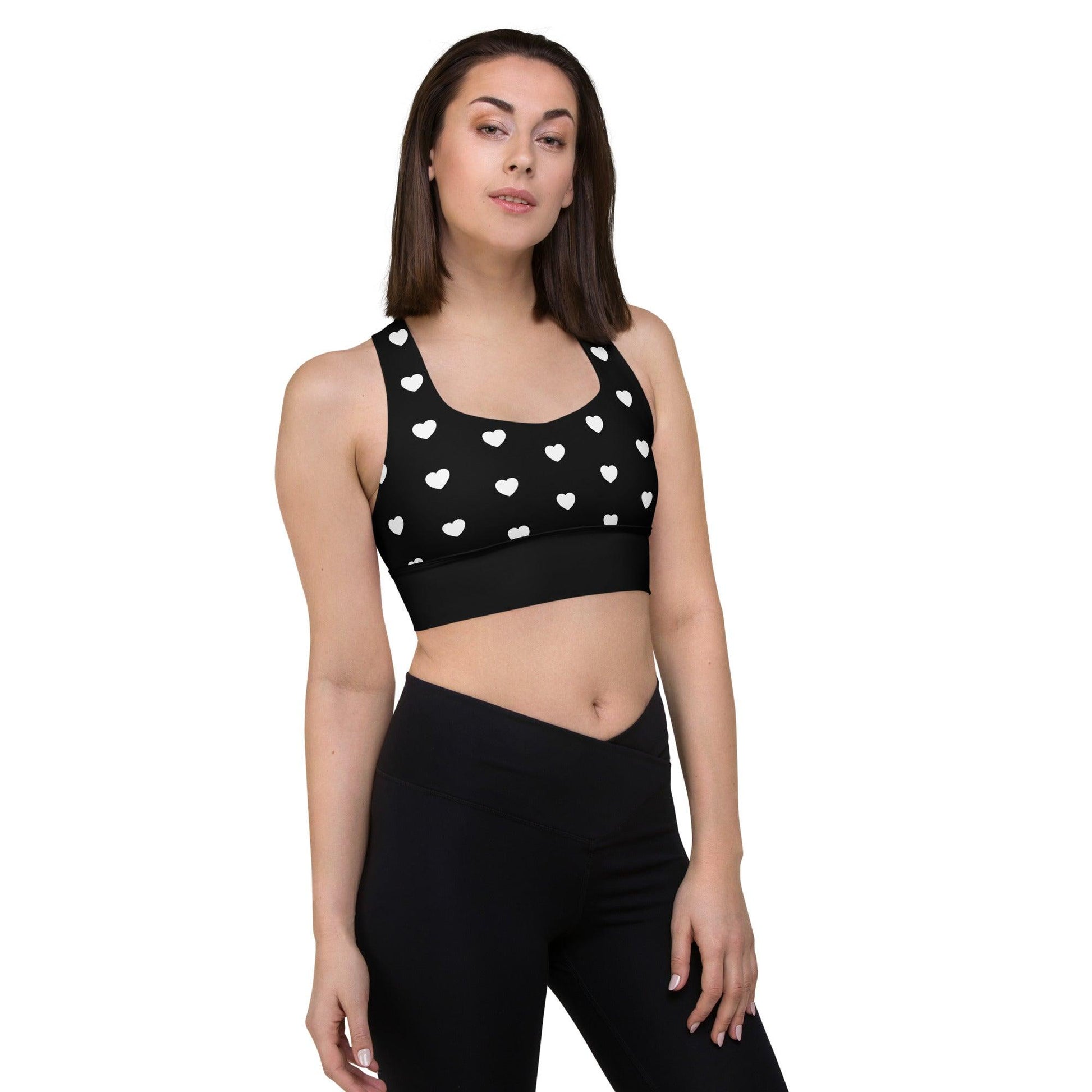Sports bra - SMALL HEARTS bw - Small hearts print