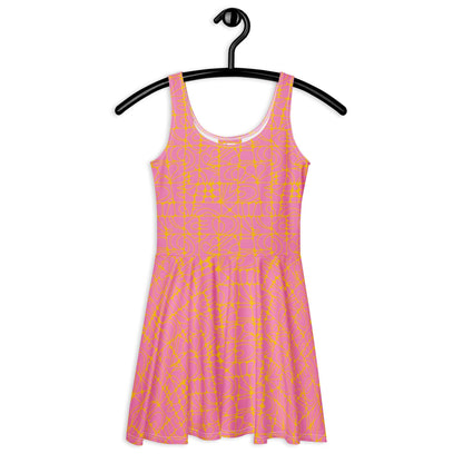 Skater dress - STONE SPIRIT pink yellow - Graphic stone shapes print 3XL