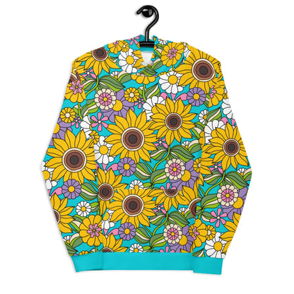 Hoodie - SUNDANCE turquoise - Bold sunflower print 6XL