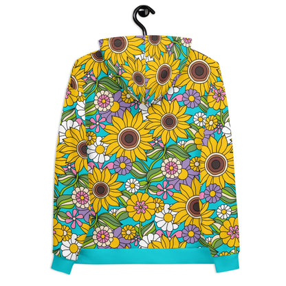 Hoodie - SUNDANCE turquoise - Bold sunflower print