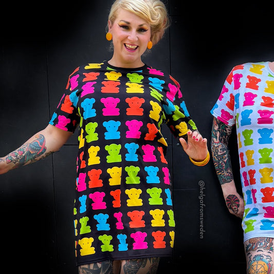 T-Shirt Dress - SWEET TEDDY happy black