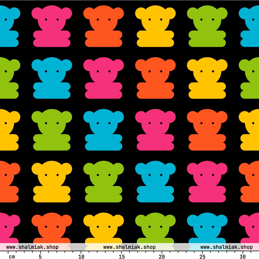 Fabric - SWEET TEDDY happy black