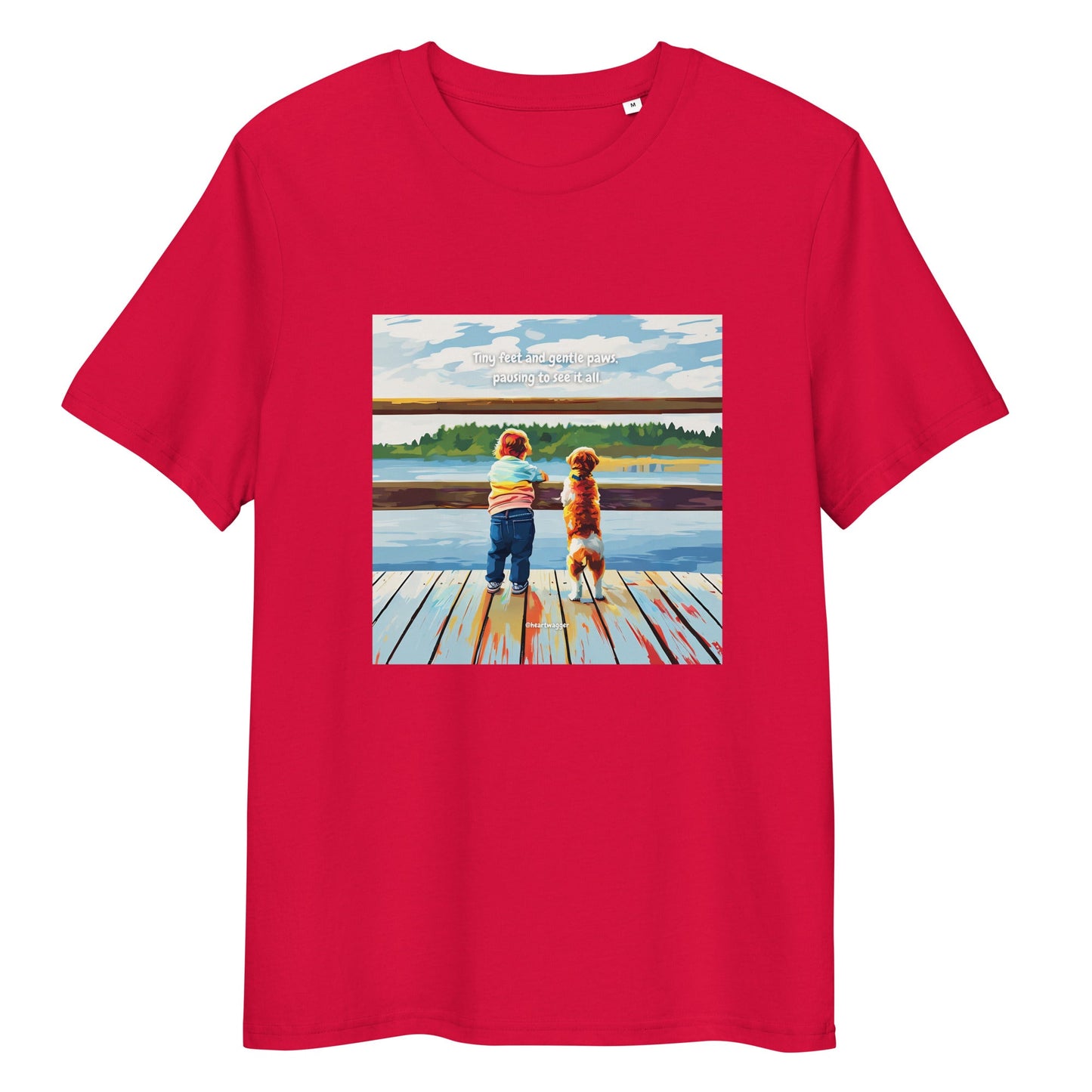 T-Shirt - Tiny feet and gentle paws, pausing to see it all Red