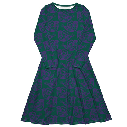 Midi dress - TWEET LOVE green purple - Birds and hearts print 6XL