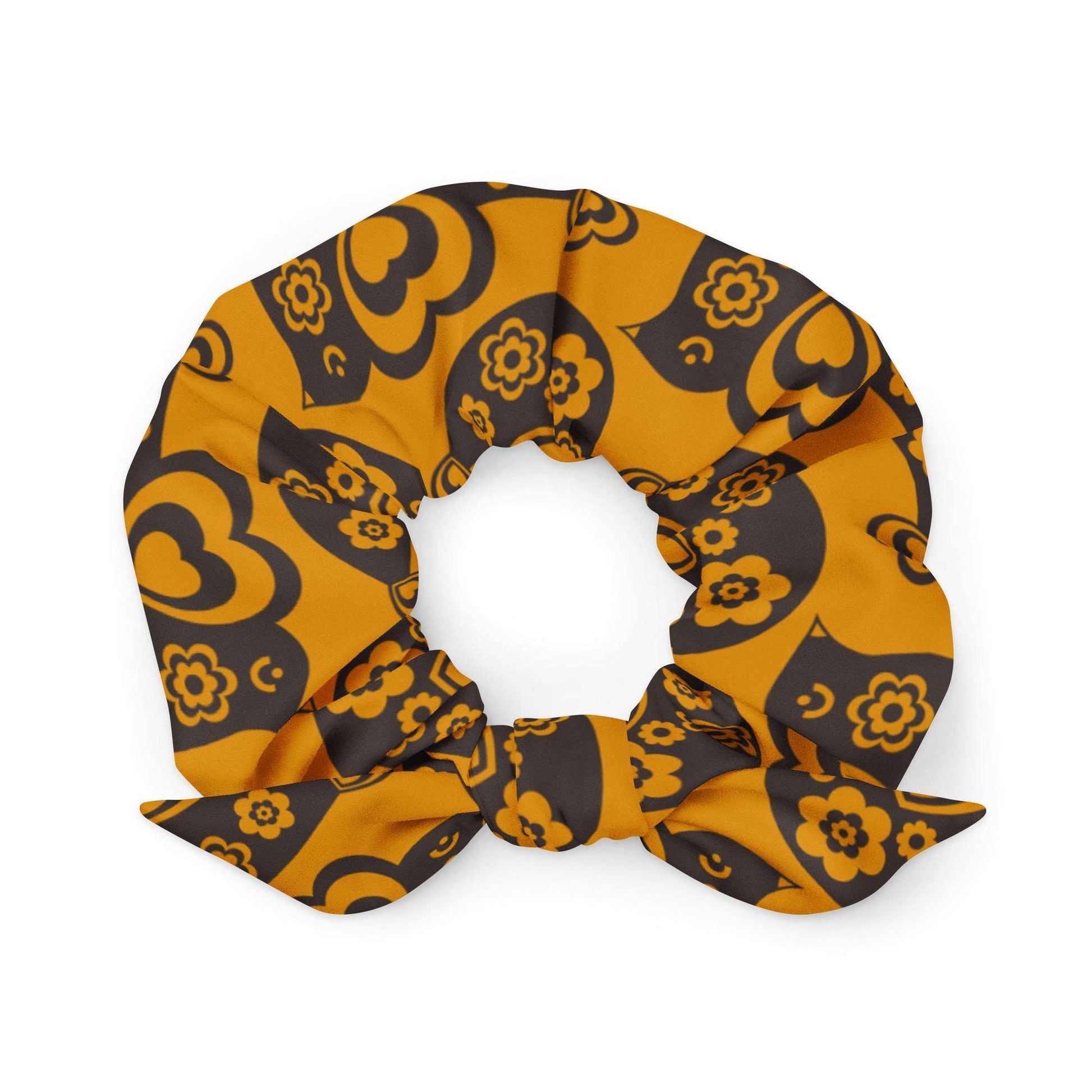 Scrunchie - TWEET LOVE orange brown - Birds and hearts print Default Title