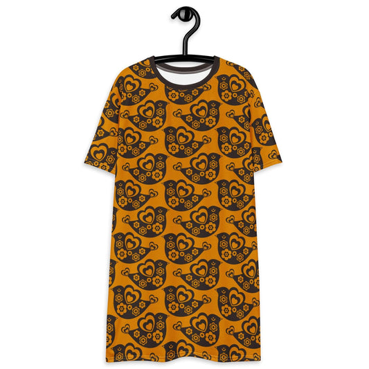T-Shirt Dress - TWEET LOVE orange brown