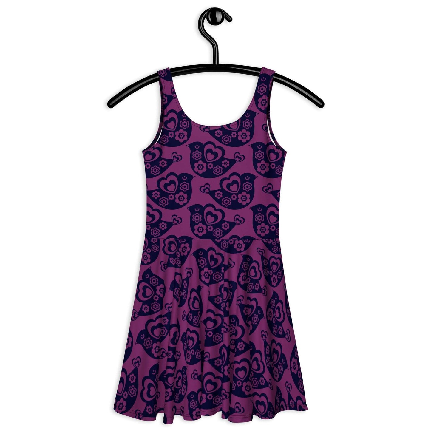 Skater dress - TWEET LOVE plum - Birds and hearts print