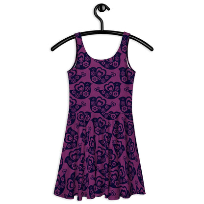 Skater dress - TWEET LOVE plum - Birds and hearts print