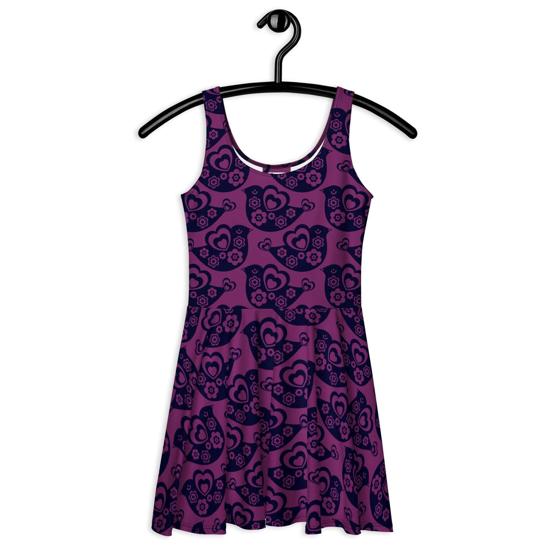 Skater dress - TWEET LOVE plum - Birds and hearts print 3XL