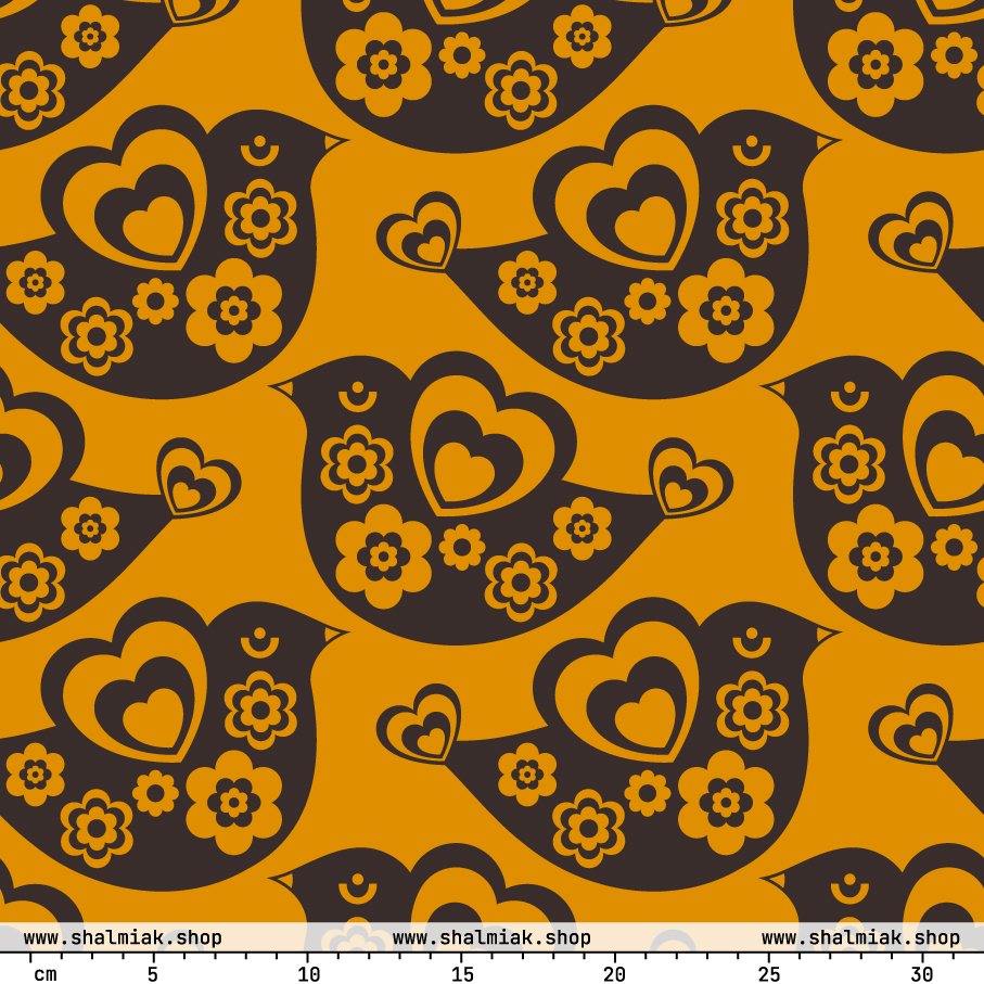 Fabric - TWEET LOVE orange brown