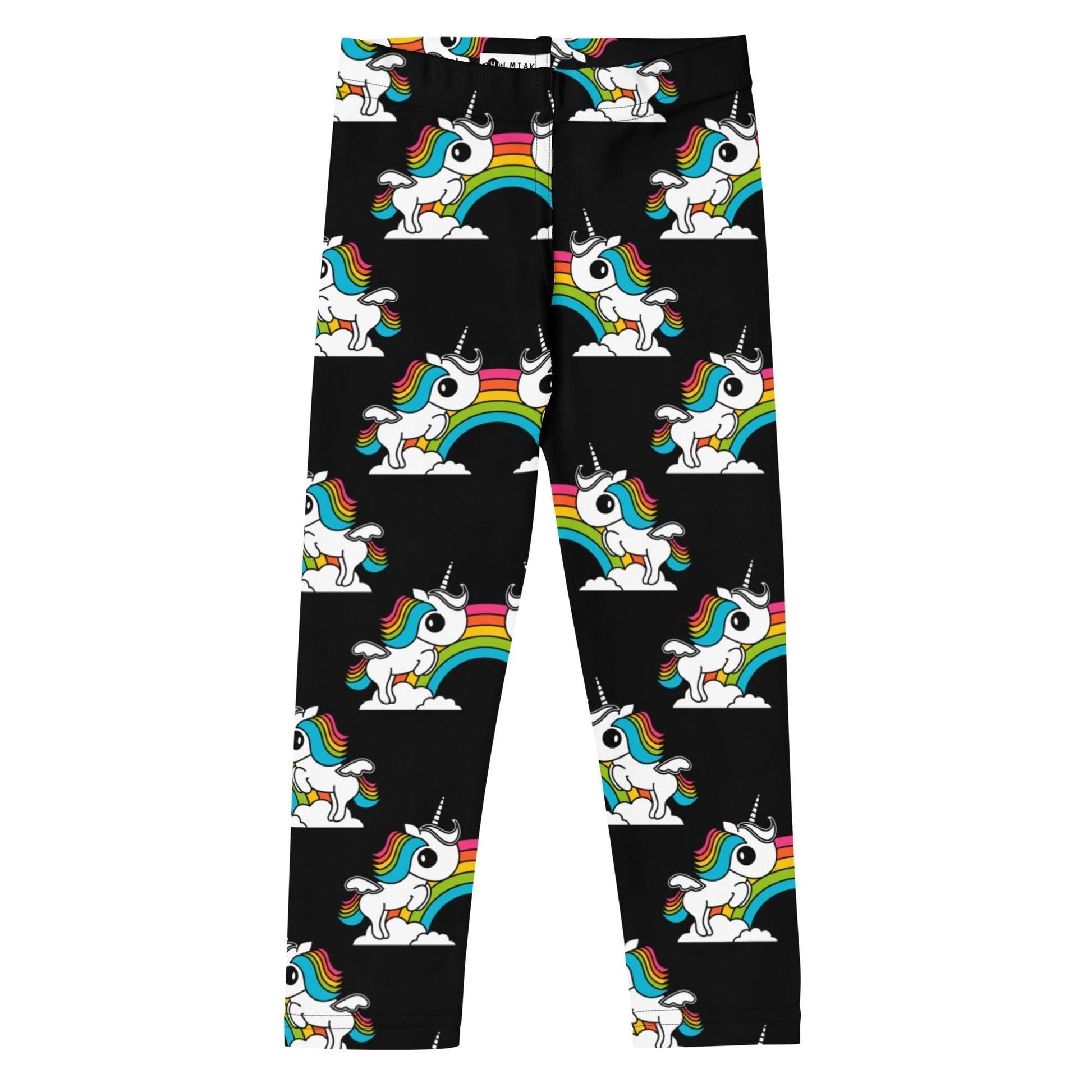 Kids' Leggings -2- UNIQUE black - Unicorns and rainbows