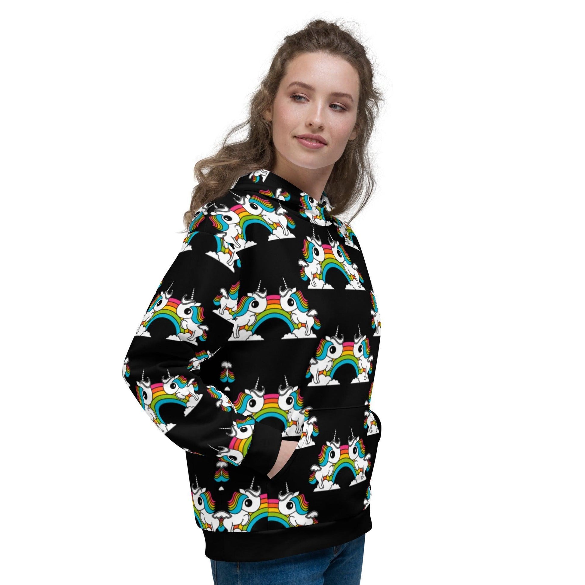 Hoodie - UNIQUE black - Unicorns and rainbows