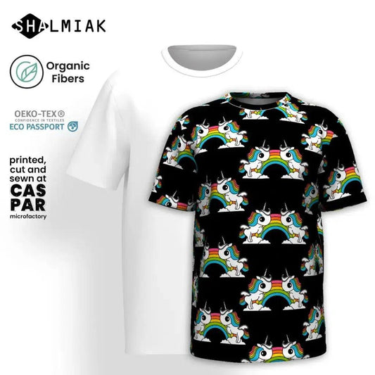 Organic Cotton T-Shirt - UNIQUE black - Unicorns and rainbows